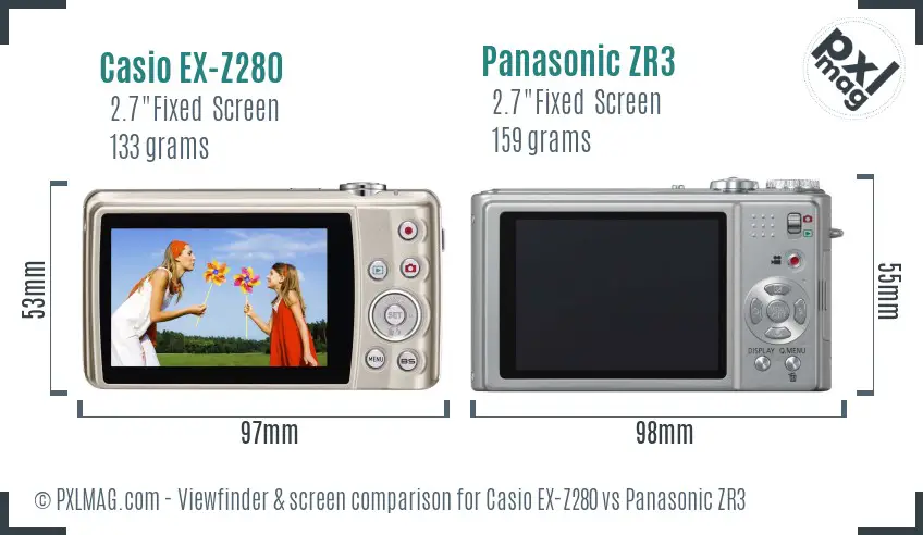 Casio EX-Z280 vs Panasonic ZR3 Screen and Viewfinder comparison