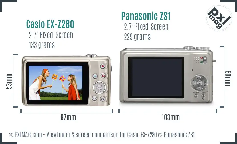 Casio EX-Z280 vs Panasonic ZS1 Screen and Viewfinder comparison