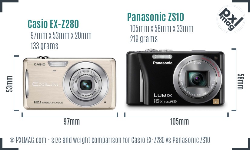 Casio EX-Z280 vs Panasonic ZS10 size comparison Casio EX-Z280 vs Panasonic ZS10 size comparison