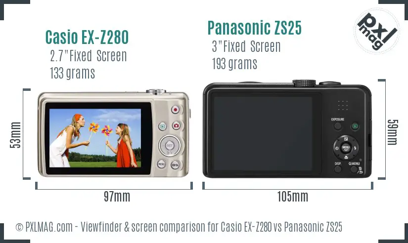 Casio EX-Z280 vs Panasonic ZS25 Screen and Viewfinder comparison Casio EX-Z280 vs Panasonic ZS25 Screen and Viewfinder comparison
