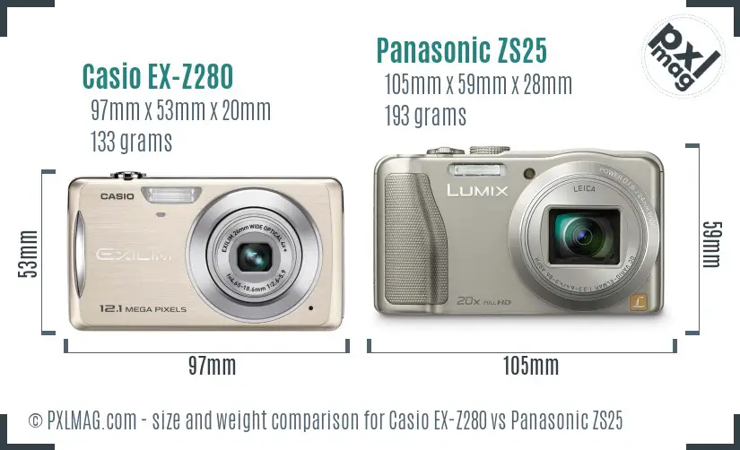Casio EX-Z280 vs Panasonic ZS25 size comparison Casio EX-Z280 vs Panasonic ZS25 size comparison