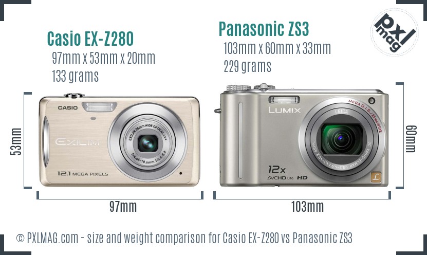 Casio EX-Z280 vs Panasonic ZS3 size comparison Casio EX-Z280 vs Panasonic ZS3 size comparison