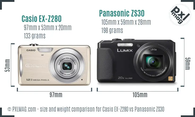 Casio EX-Z280 vs Panasonic ZS30 size comparison