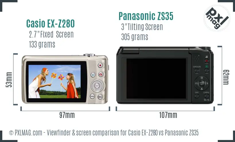 Casio EX-Z280 vs Panasonic ZS35 Screen and Viewfinder comparison