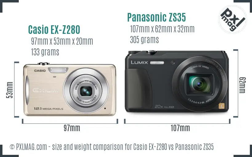 Casio EX-Z280 vs Panasonic ZS35 size comparison