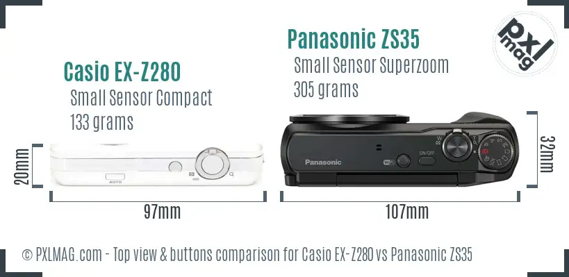 Casio EX-Z280 vs Panasonic ZS35 top view buttons comparison