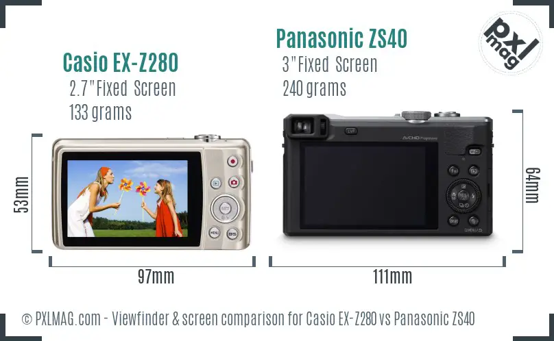 Casio EX-Z280 vs Panasonic ZS40 Screen and Viewfinder comparison