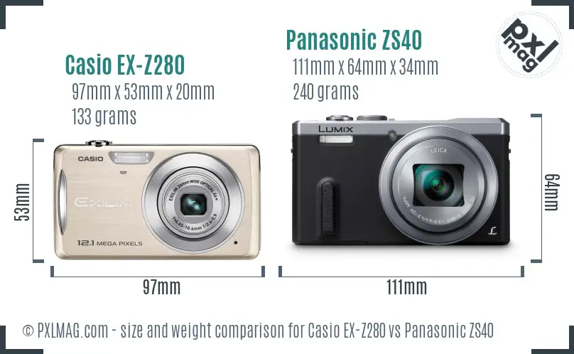 Casio EX-Z280 vs Panasonic ZS40 size comparison