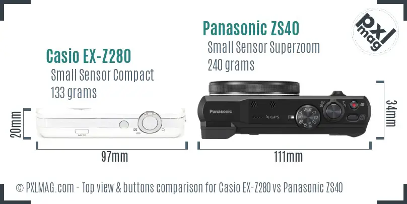 Casio EX-Z280 vs Panasonic ZS40 top view buttons comparison