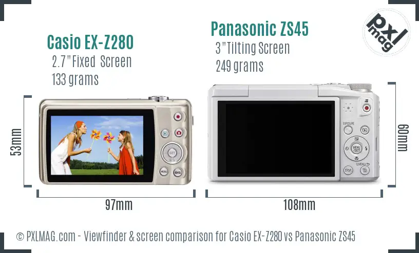 Casio EX-Z280 vs Panasonic ZS45 Screen and Viewfinder comparison