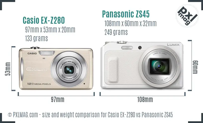 Casio EX-Z280 vs Panasonic ZS45 size comparison