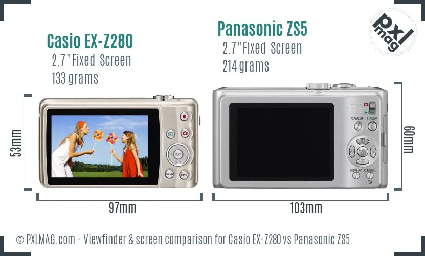 Casio EX-Z280 vs Panasonic ZS5 Screen and Viewfinder comparison