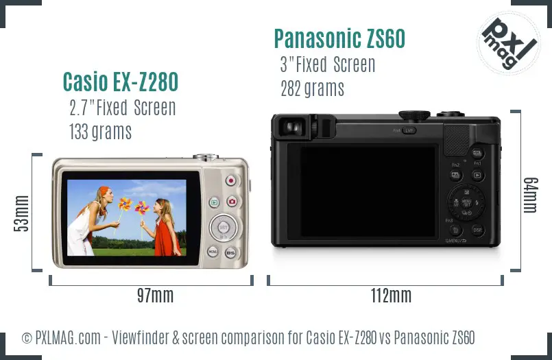 Casio EX-Z280 vs Panasonic ZS60 Screen and Viewfinder comparison