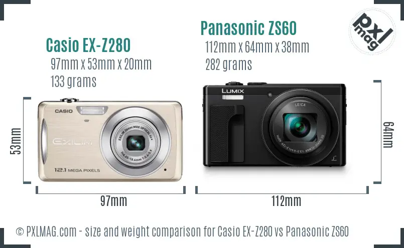 Casio EX-Z280 vs Panasonic ZS60 size comparison