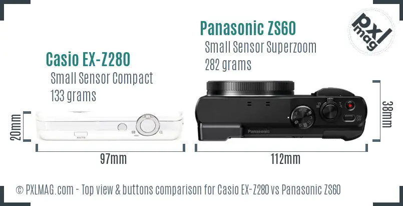 Casio EX-Z280 vs Panasonic ZS60 top view buttons comparison