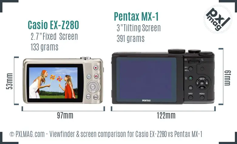 Casio EX-Z280 vs Pentax MX-1 Screen and Viewfinder comparison