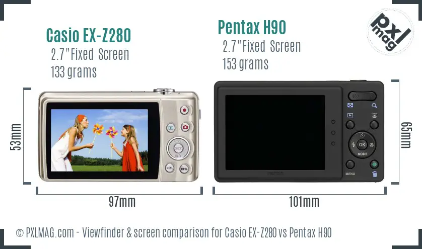 Casio EX-Z280 vs Pentax H90 Screen and Viewfinder comparison