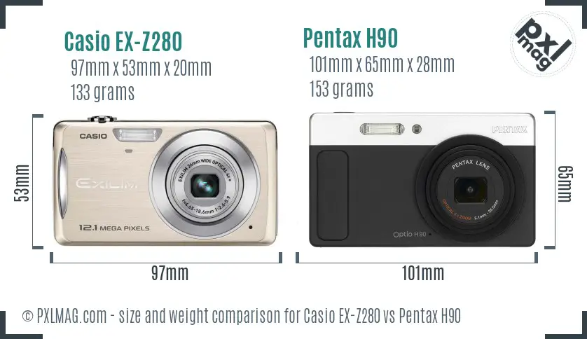 Casio EX-Z280 vs Pentax H90 size comparison Casio EX-Z280 vs Pentax H90 size comparison