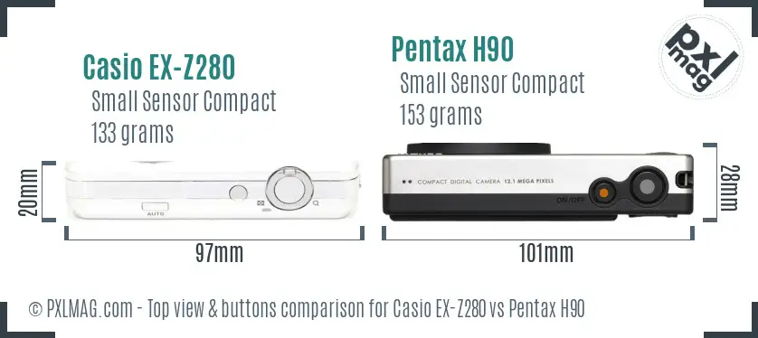 Casio EX-Z280 vs Pentax H90 top view buttons comparison