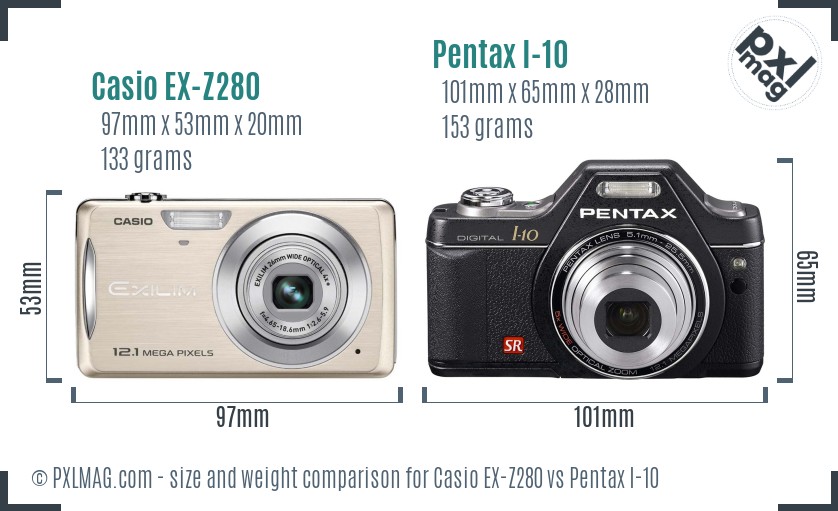 Casio EX-Z280 vs Pentax I-10 size comparison