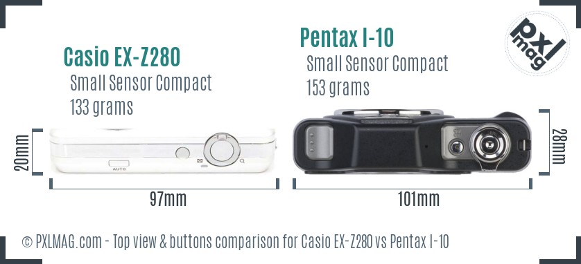 Casio EX-Z280 vs Pentax I-10 top view buttons comparison