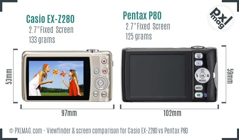 Casio EX-Z280 vs Pentax P80 Screen and Viewfinder comparison