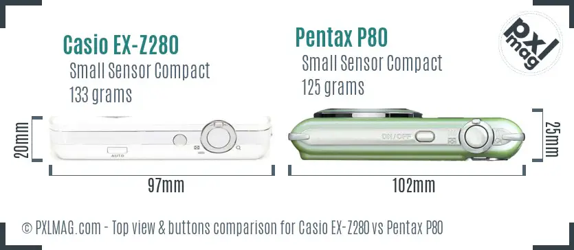 Casio EX-Z280 vs Pentax P80 top view buttons comparison
