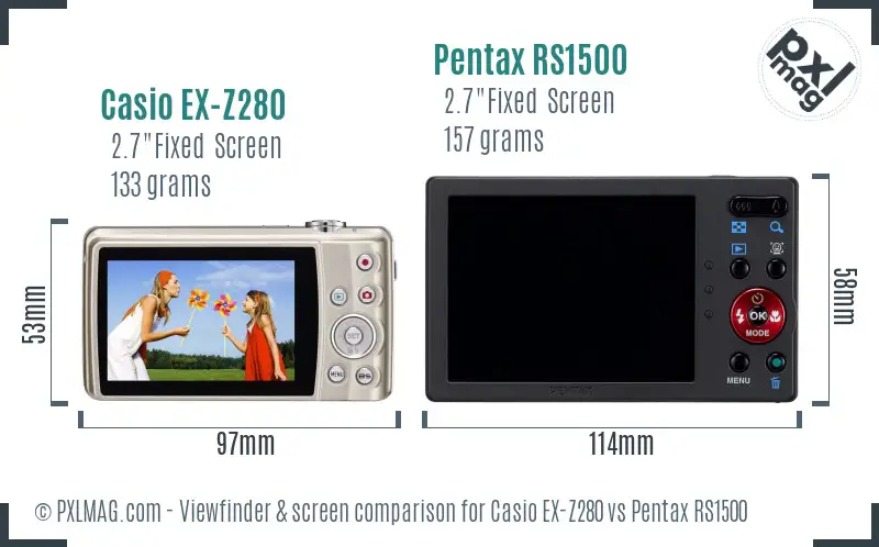 Casio EX-Z280 vs Pentax RS1500 Screen and Viewfinder comparison