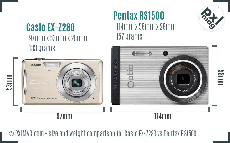 Casio EX-Z280 vs Pentax RS1500 size comparison