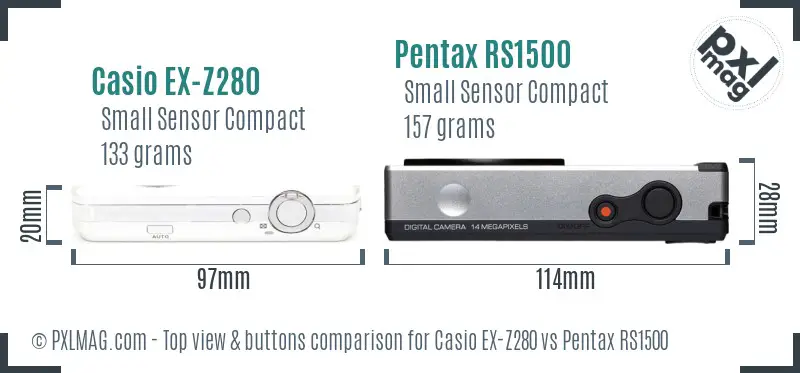 Casio EX-Z280 vs Pentax RS1500 top view buttons comparison