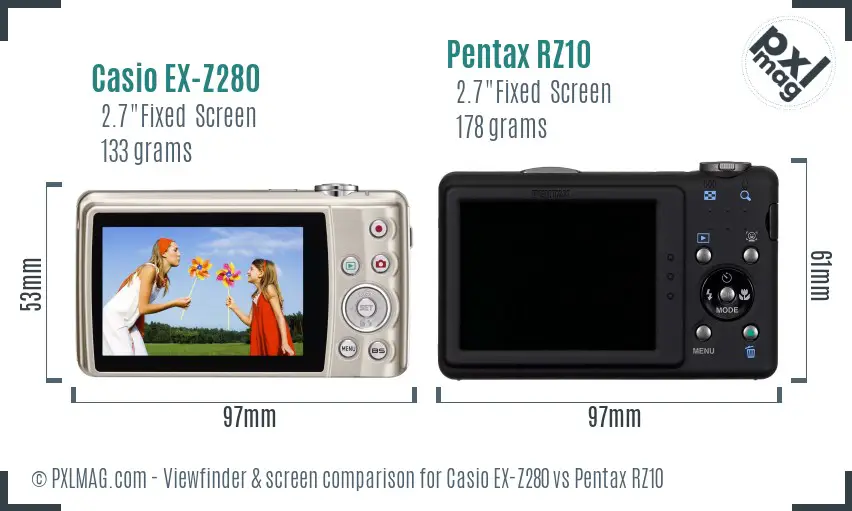 Casio EX-Z280 vs Pentax RZ10 Screen and Viewfinder comparison