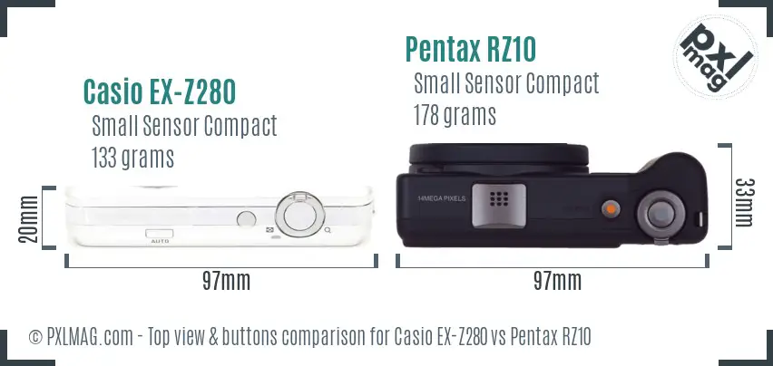 Casio EX-Z280 vs Pentax RZ10 top view buttons comparison