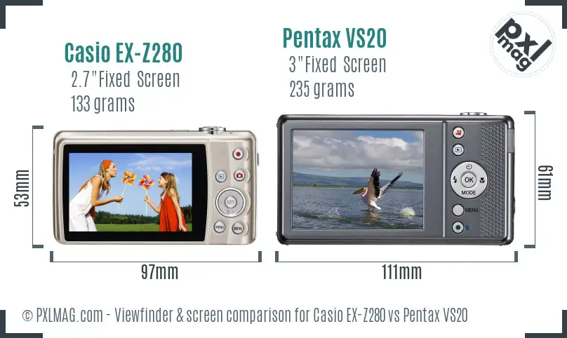Casio EX-Z280 vs Pentax VS20 Screen and Viewfinder comparison