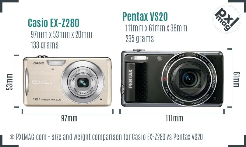 Casio EX-Z280 vs Pentax VS20 size comparison