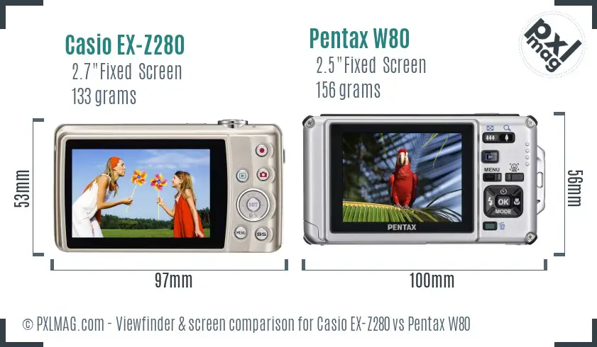 Casio EX-Z280 vs Pentax W80 Screen and Viewfinder comparison