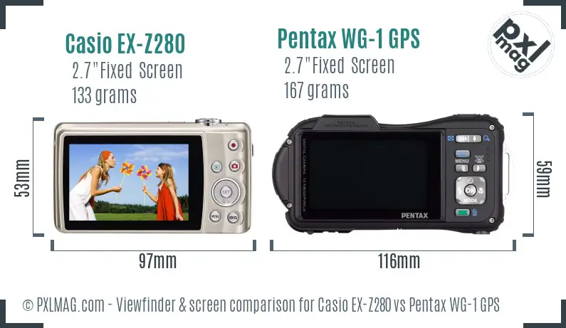Casio EX-Z280 vs Pentax WG-1 GPS Screen and Viewfinder comparison