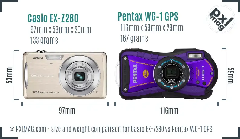 Casio EX-Z280 vs Pentax WG-1 GPS size comparison