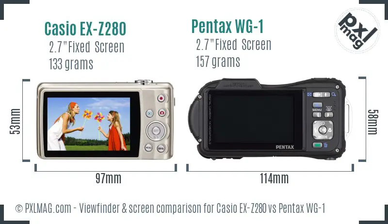 Casio EX-Z280 vs Pentax WG-1 Screen and Viewfinder comparison