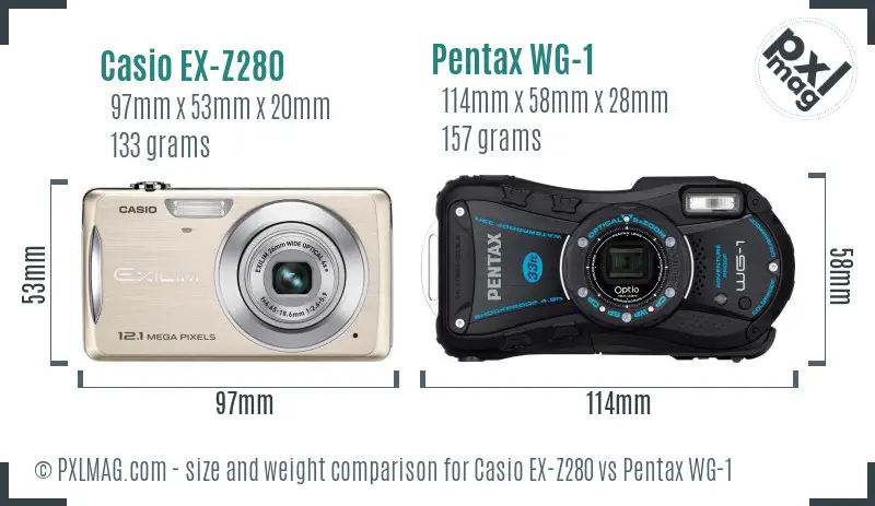 Casio EX-Z280 vs Pentax WG-1 size comparison