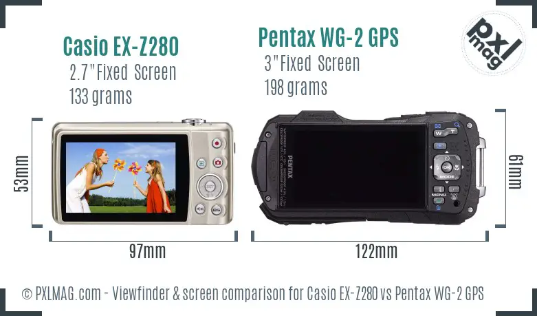 Casio EX-Z280 vs Pentax WG-2 GPS Screen and Viewfinder comparison