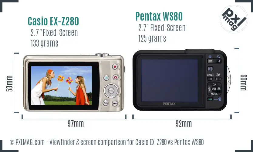 Casio EX-Z280 vs Pentax WS80 Screen and Viewfinder comparison