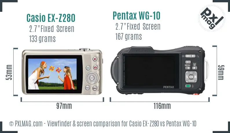 Casio EX-Z280 vs Pentax WG-10 Screen and Viewfinder comparison Casio EX-Z280 vs Pentax WG-10 Screen and Viewfinder comparison