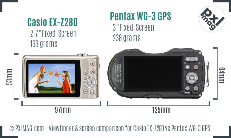 Casio EX-Z280 vs Pentax WG-3 GPS Screen and Viewfinder comparison