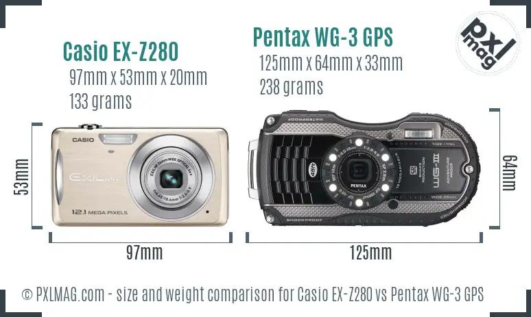 Casio EX-Z280 vs Pentax WG-3 GPS size comparison