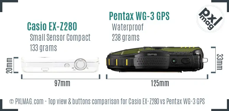 Casio EX-Z280 vs Pentax WG-3 GPS top view buttons comparison