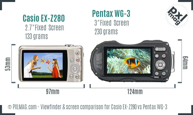 Casio EX-Z280 vs Pentax WG-3 Screen and Viewfinder comparison Casio EX-Z280 vs Pentax WG-3 Screen and Viewfinder comparison