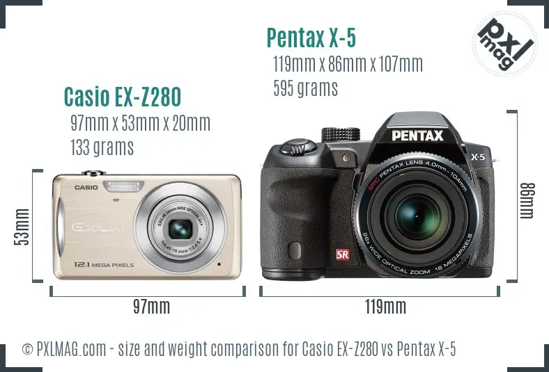 Casio EX-Z280 vs Pentax X-5 size comparison