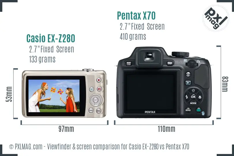 Casio EX-Z280 vs Pentax X70 Screen and Viewfinder comparison