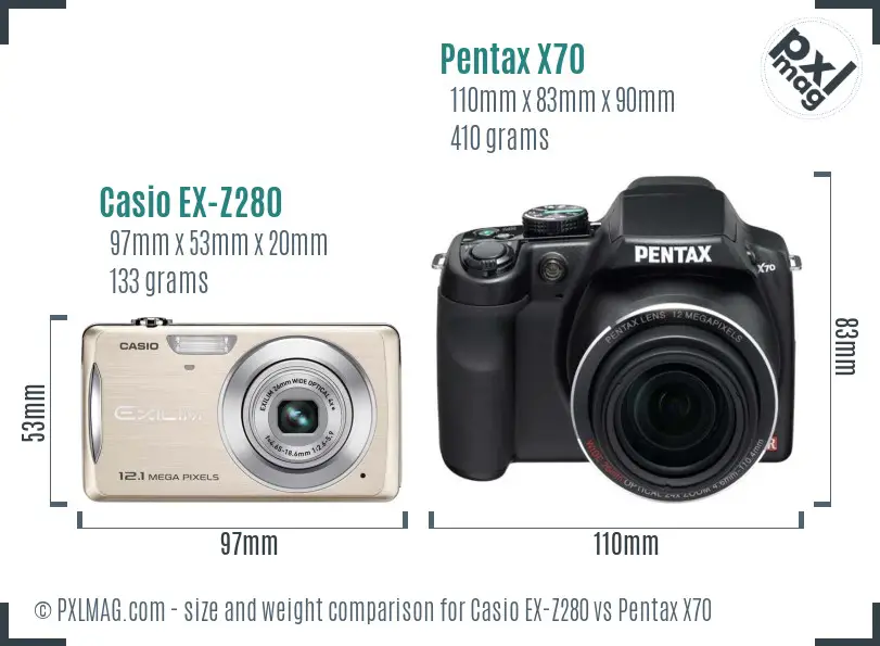 Casio EX-Z280 vs Pentax X70 size comparison