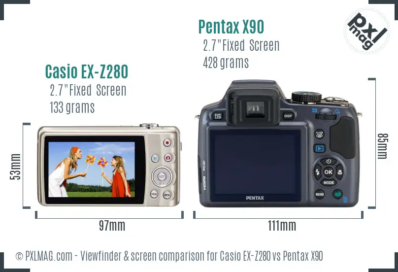 Casio EX-Z280 vs Pentax X90 Screen and Viewfinder comparison